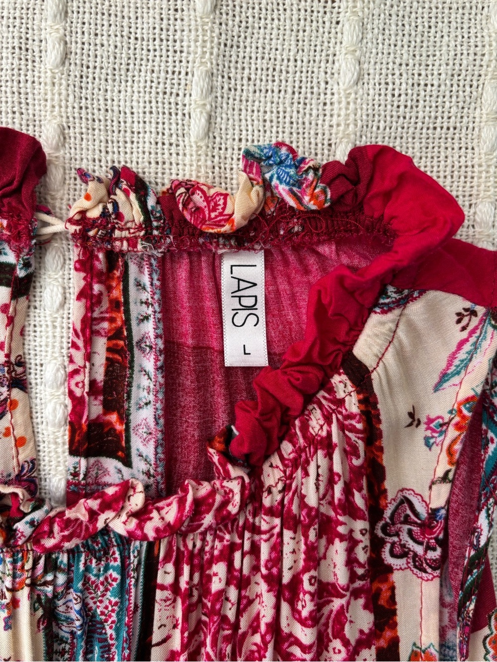 Lapis Patchwork Boho Tiered Ruffle Midi Dress Pink Floral Size Large - Picture 2 of 16